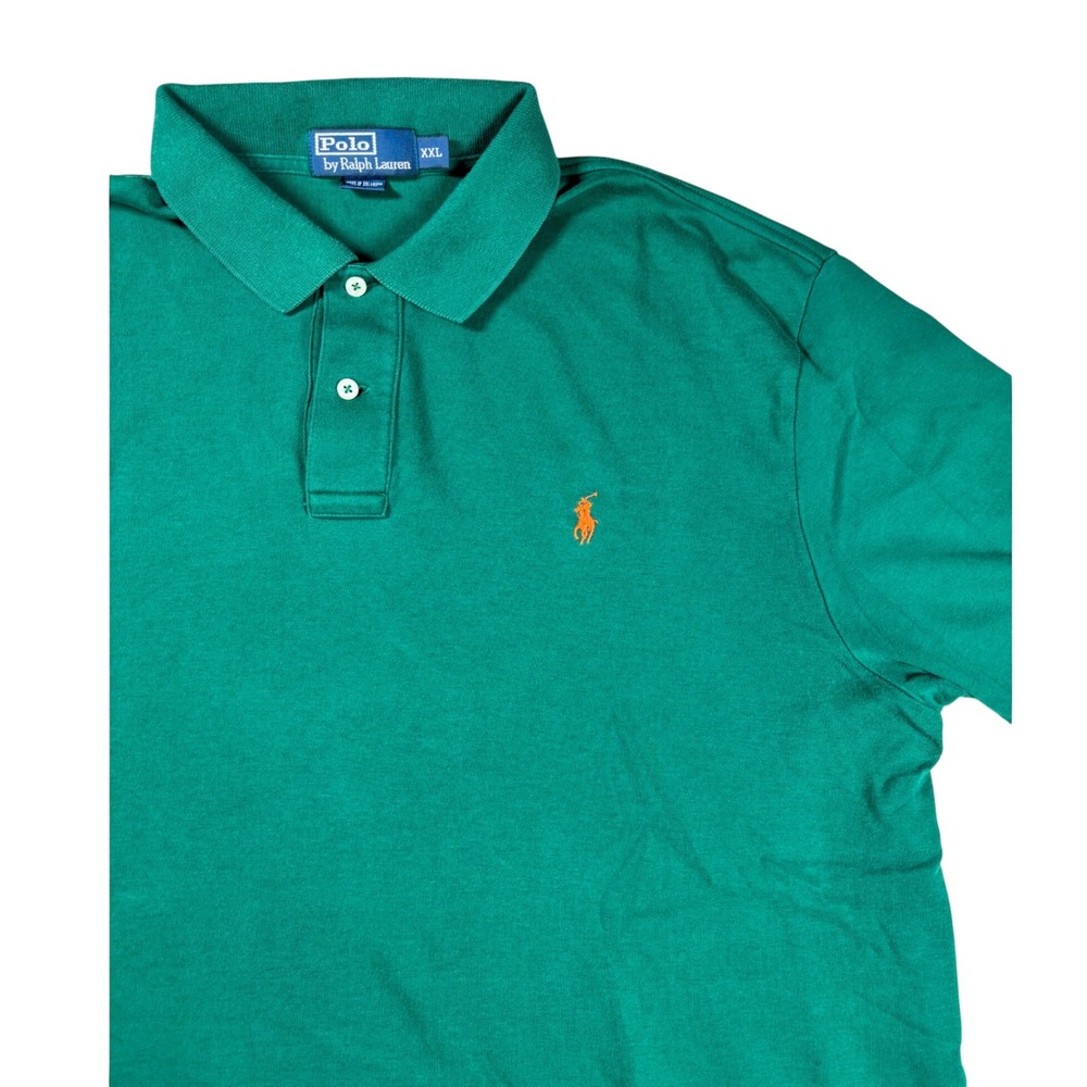 Polo Ralph Lauren Men XXL Green Short Sleeve Cotton Polo Shirt Orange Pony